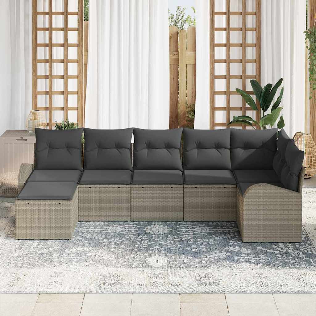 Garten-Sofa-Set 7 pcs Hellgrau Poly Rattan